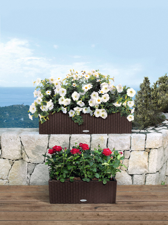 Lechuza Balconera Cottage 80 4er-Set – Pflanzkübel Mit Bewässerung, Farbe Mokka, Je 80x19x19 Cm